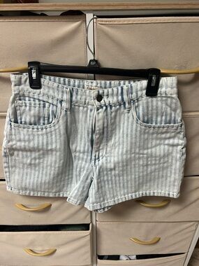 Faherty Light Blue Striped Denim Shorts